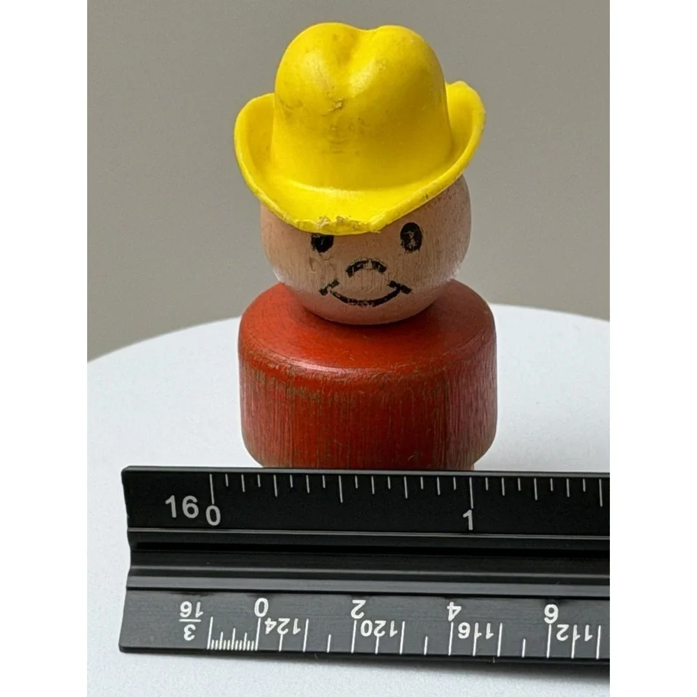 Fisher-Price Little People Wooden Red BODY Yellow Hat COWBOY Farmer Vintage